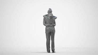 3D human model girl kids, photogrammetry scanned person for archviz, wireframe side view