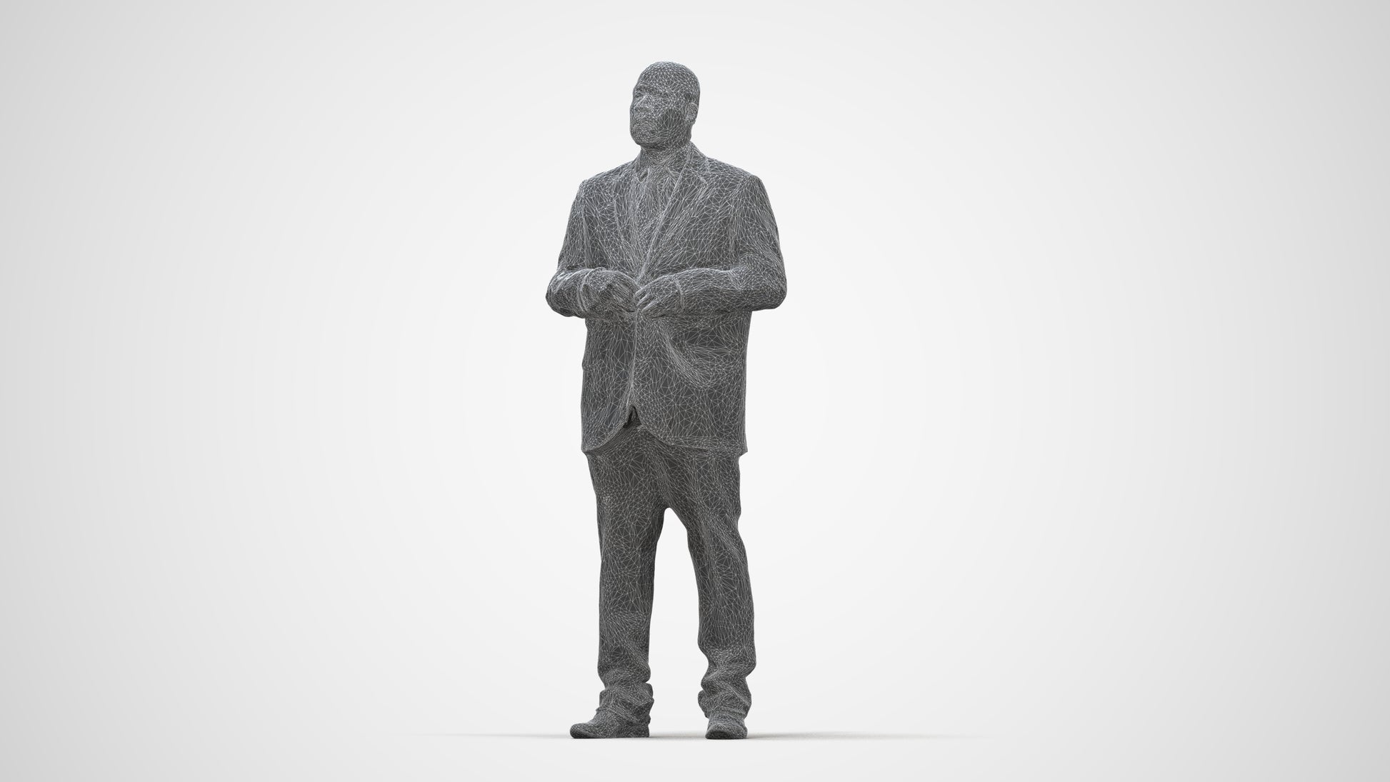3D human model man business, photogrammetry scanned person for archviz, wireframe back view