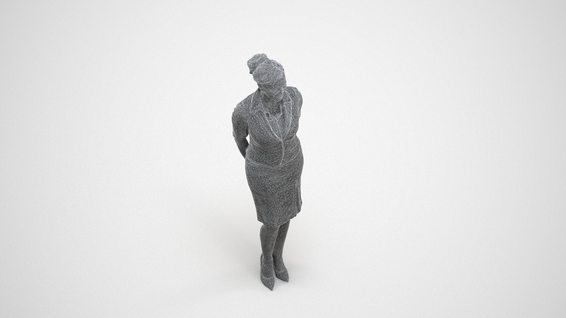 realistic 3D people woman hospitality, render-ready for V-Ray and Corona, FBX OBJ, wireframe three-quarter view
