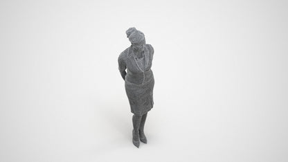 realistic 3D people woman hospitality, render-ready for V-Ray and Corona, FBX OBJ, wireframe three-quarter view