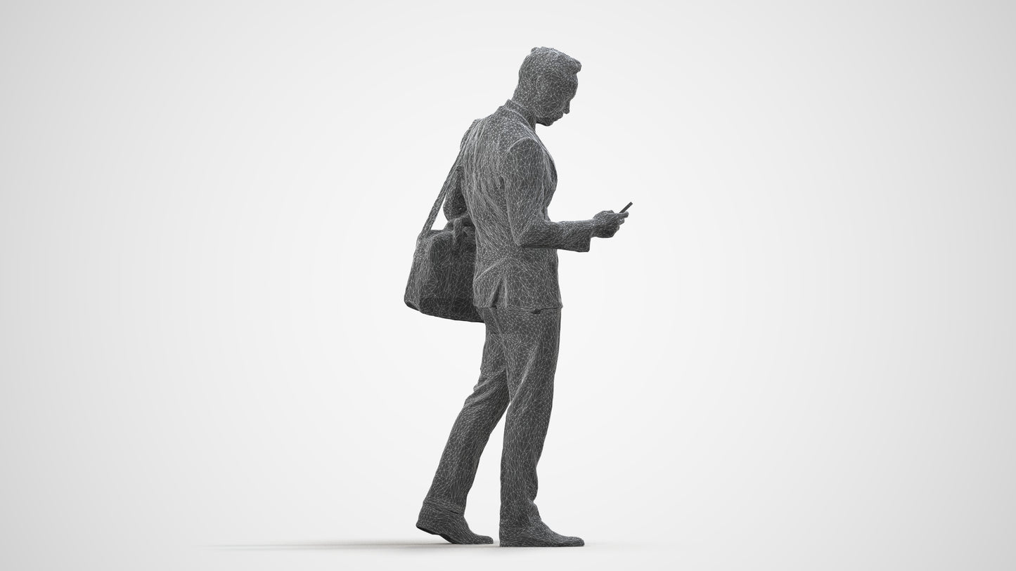 3D scanned man business formal, photorealistic archviz people for Enscape and SketchUp, wireframe side view