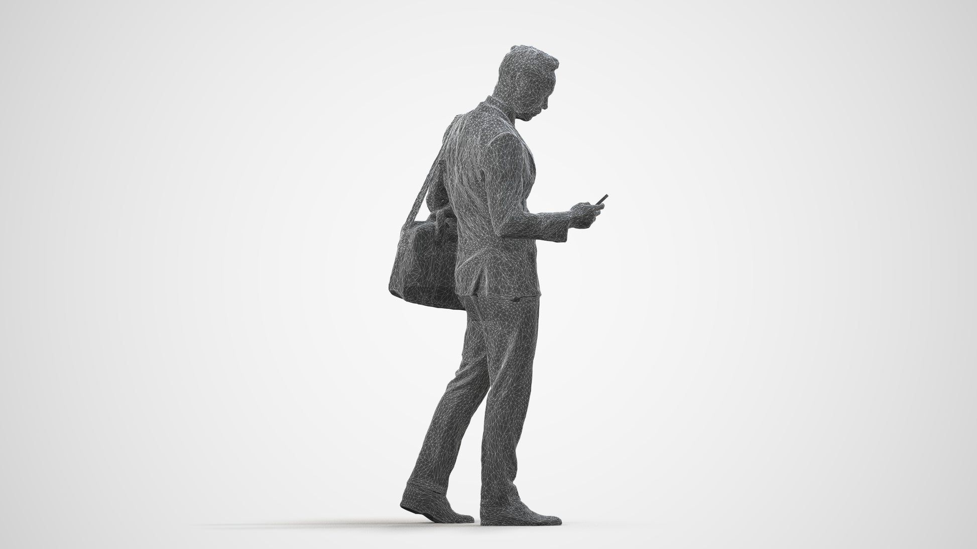 3D scanned man business formal, photorealistic archviz people for Enscape and SketchUp, wireframe side view