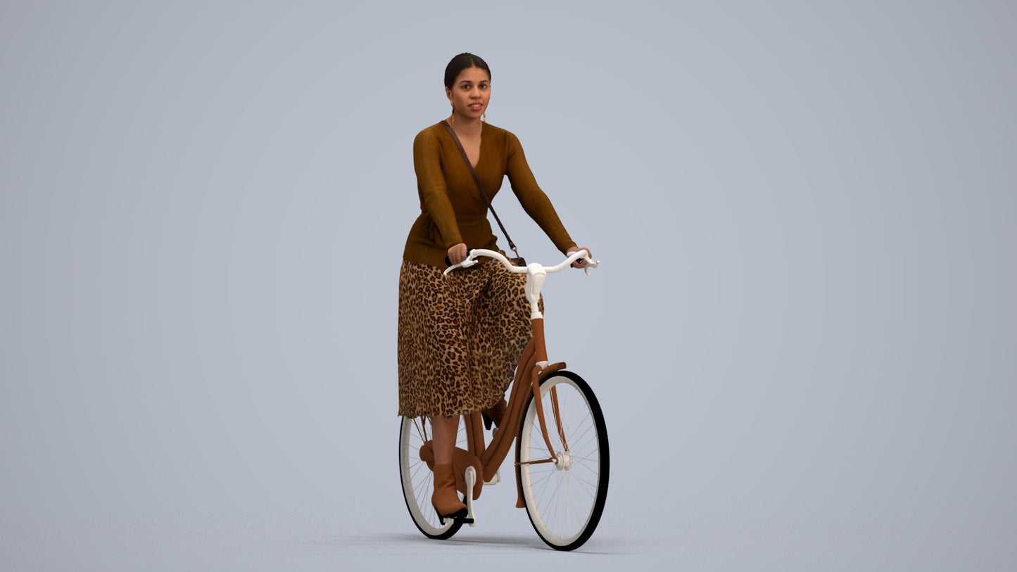 photogrammetry 3D woman casual cycling, realistic human model archviz FBX, standing pose render