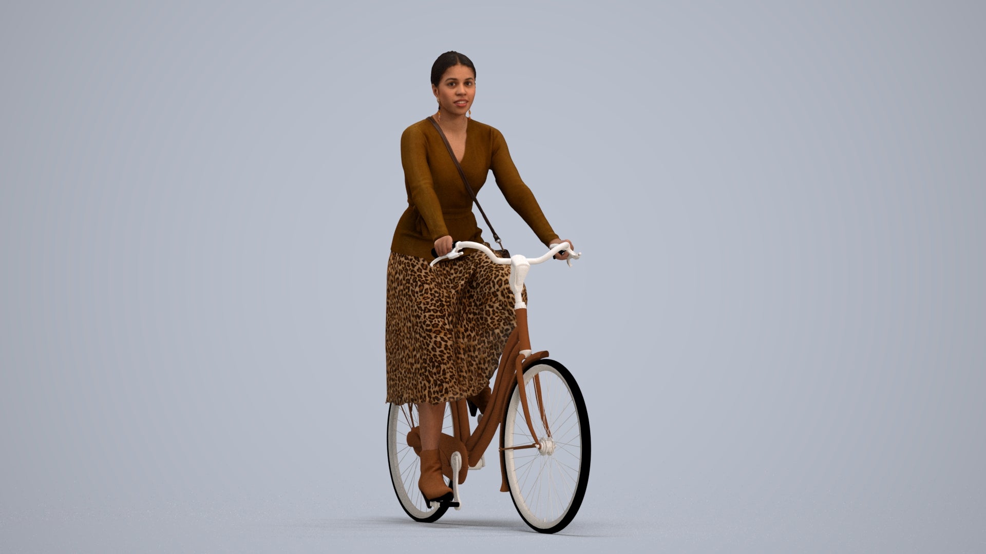 photogrammetry 3D woman casual cycling, realistic human model archviz FBX, standing pose render