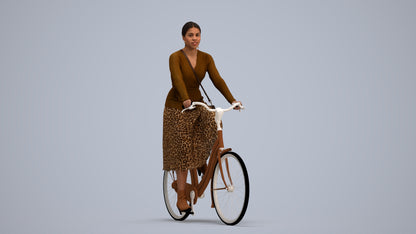 photogrammetry 3D woman casual cycling, realistic human model archviz FBX, standing pose render