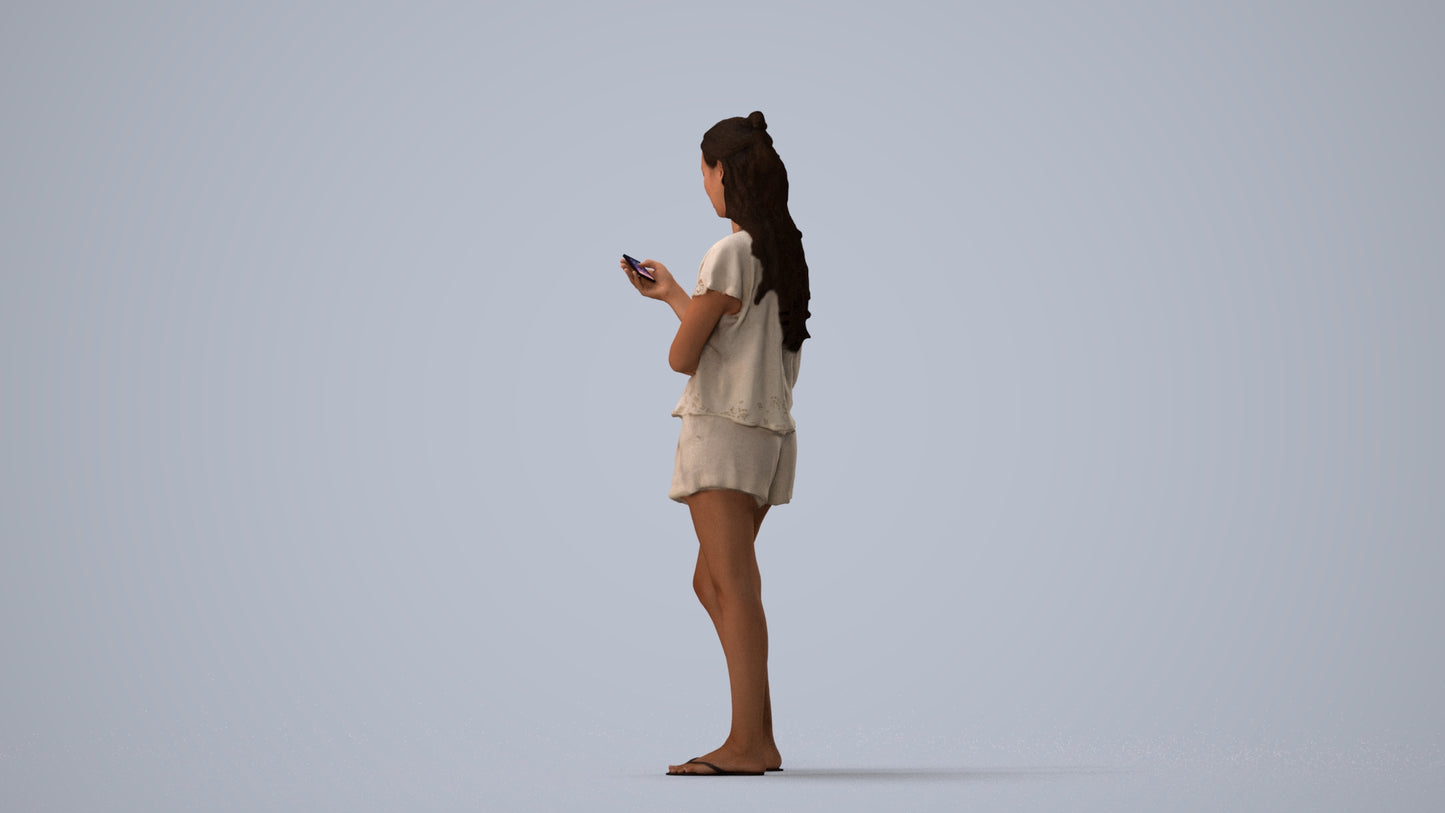 realistic 3D people woman casual standing, render-ready for V-Ray and Corona, FBX OBJ, three-quarter view render