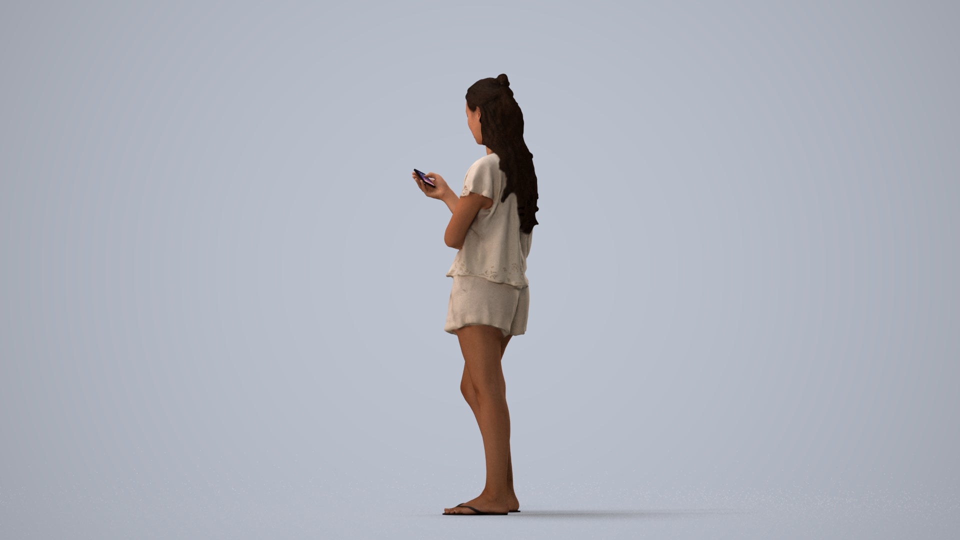 realistic 3D people woman casual standing, render-ready for V-Ray and Corona, FBX OBJ, three-quarter view render