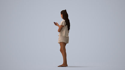 realistic 3D people woman casual standing, render-ready for V-Ray and Corona, FBX OBJ, three-quarter view render