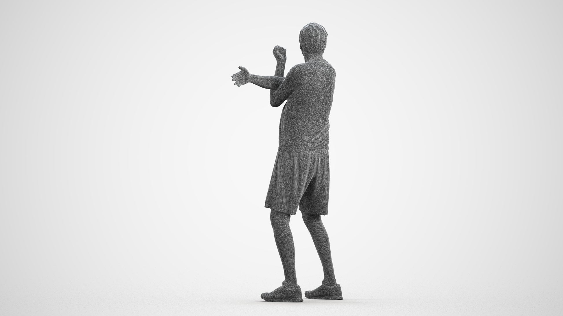3D human model man sport, photogrammetry scanned person for archviz, wireframe front view