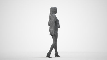 realistic 3D people girl casual walking, render-ready for V-Ray and Corona, FBX OBJ, wireframe side view