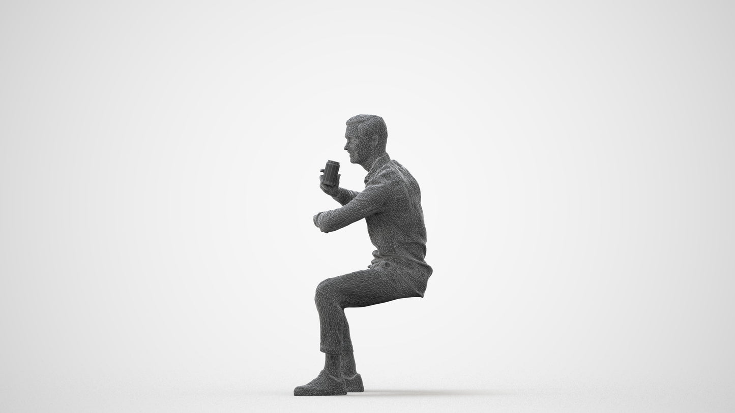 realistic 3D human man casual sitting, archviz people FBX OBJ for Blender, square thumbnail