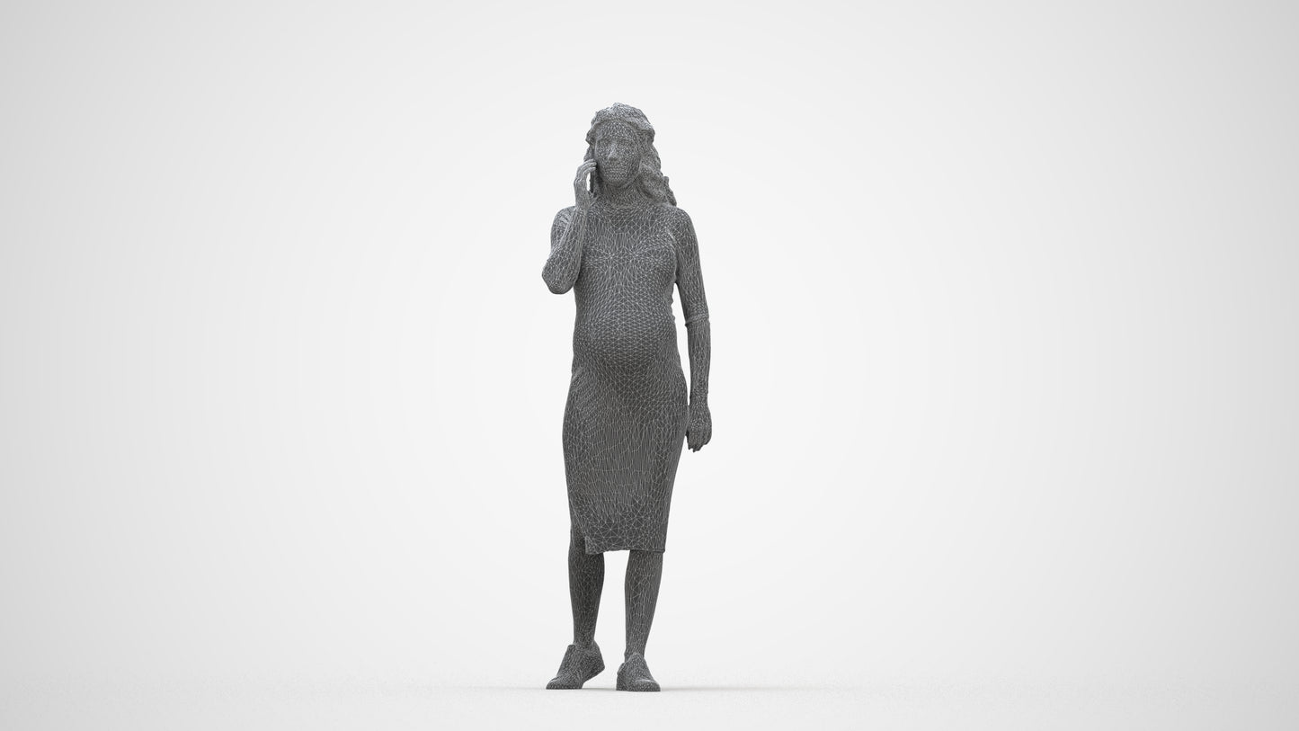 3D human model woman casual walking, photogrammetry scanned person for archviz, wireframe back view