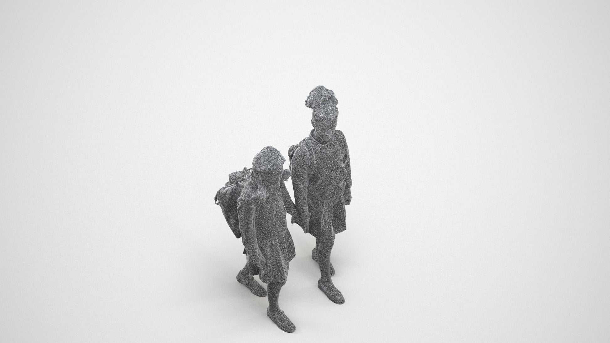 realistic 3D girl kids, scanned archviz people for Blender and 3ds Max, wireframe three-quarter view