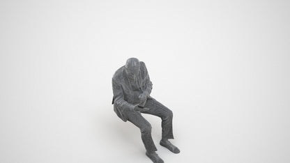realistic 3D senior man business sitting, scanned archviz people for Blender and 3ds Max, wireframe three-quarter view