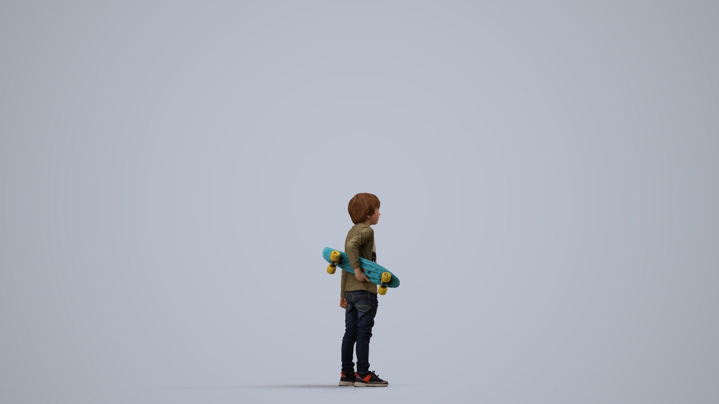 scanned 3D boy casual kids, photogrammetry people for Enscape and V-Ray, side view render