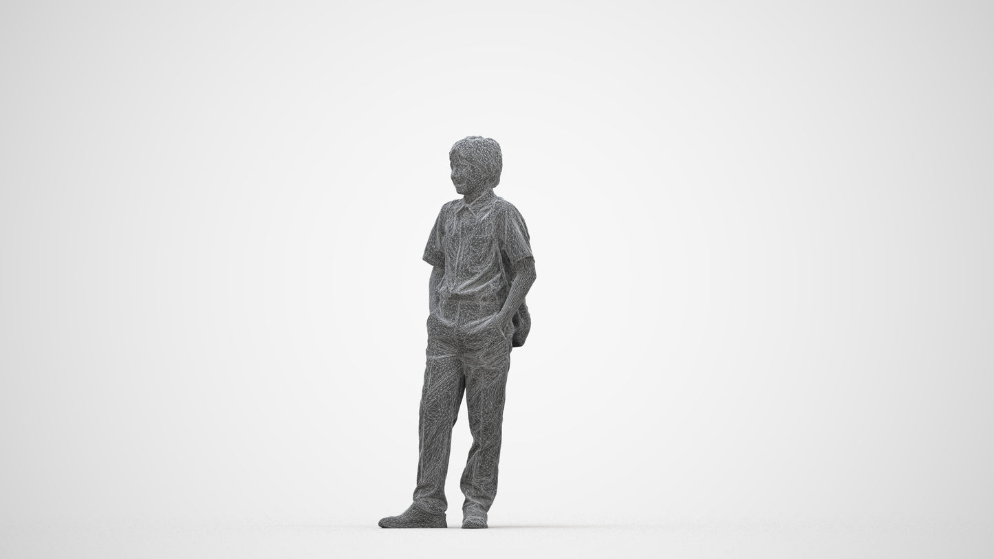 photogrammetry 3D boy kids, realistic human model archviz FBX, wireframe back view