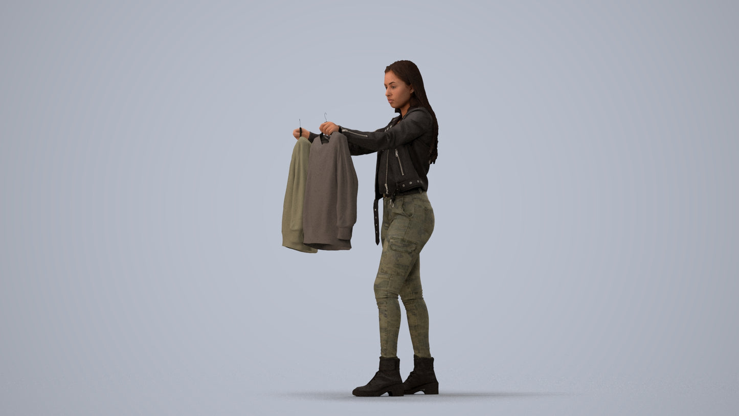 realistic 3D woman casual shopping, scanned archviz people for Blender and 3ds Max, three-quarter view render