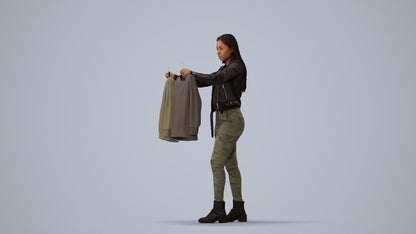 realistic 3D woman casual shopping, scanned archviz people for Blender and 3ds Max, three-quarter view render