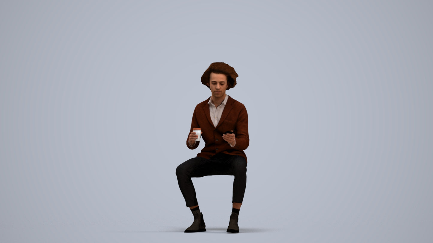 realistic 3D people man business sitting, render-ready for V-Ray and Corona, FBX OBJ, standing pose render