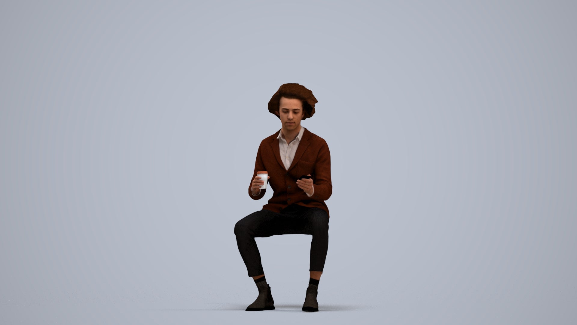 realistic 3D people man business sitting, render-ready for V-Ray and Corona, FBX OBJ, standing pose render