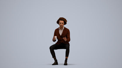 realistic 3D people man business sitting, render-ready for V-Ray and Corona, FBX OBJ, standing pose render