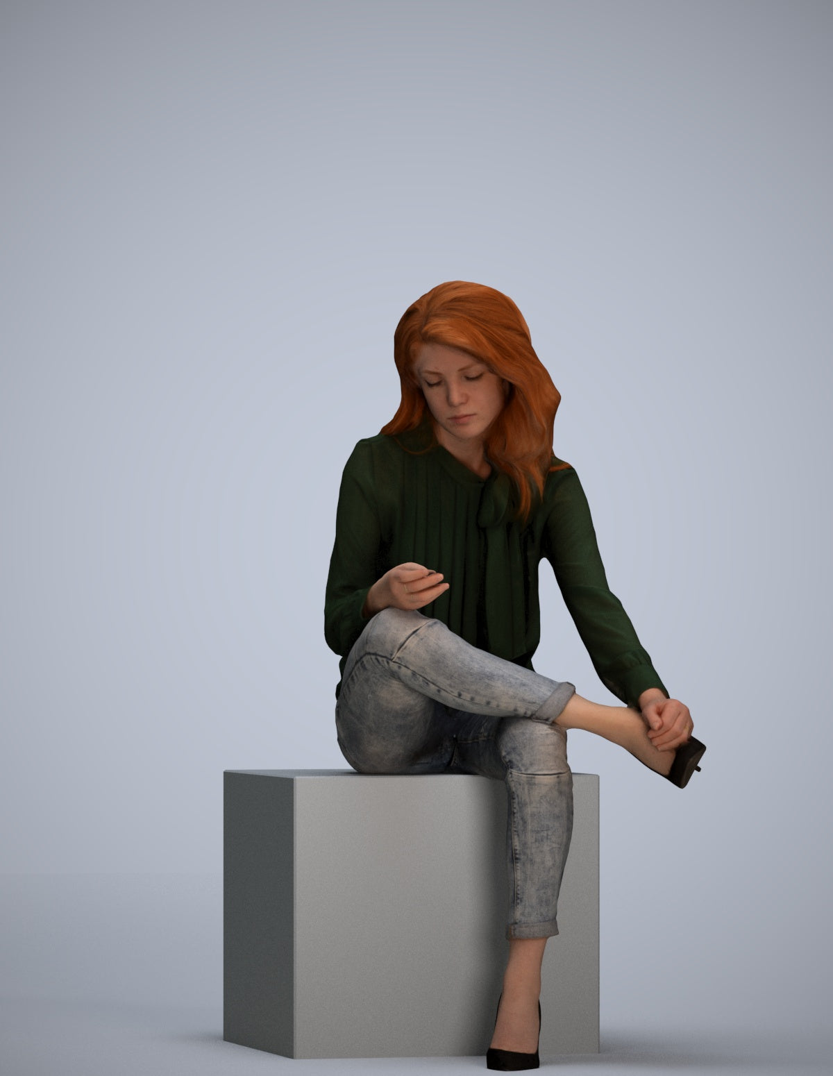 realistic 3D senior woman business sitting, scanned archviz people for Blender and 3ds Max