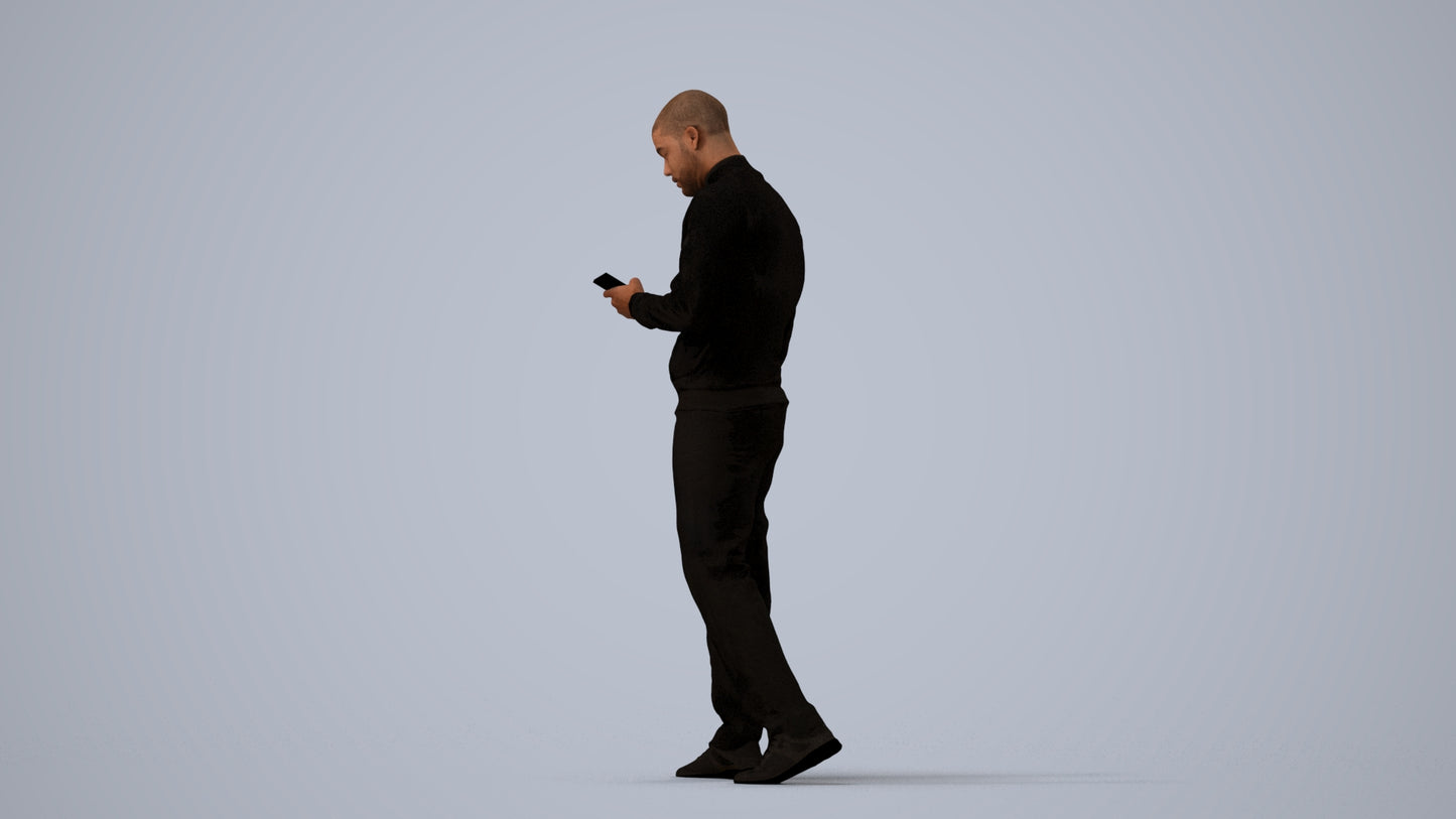3D people model man walking, scanned human for 3ds Max rendering, three-quarter view render