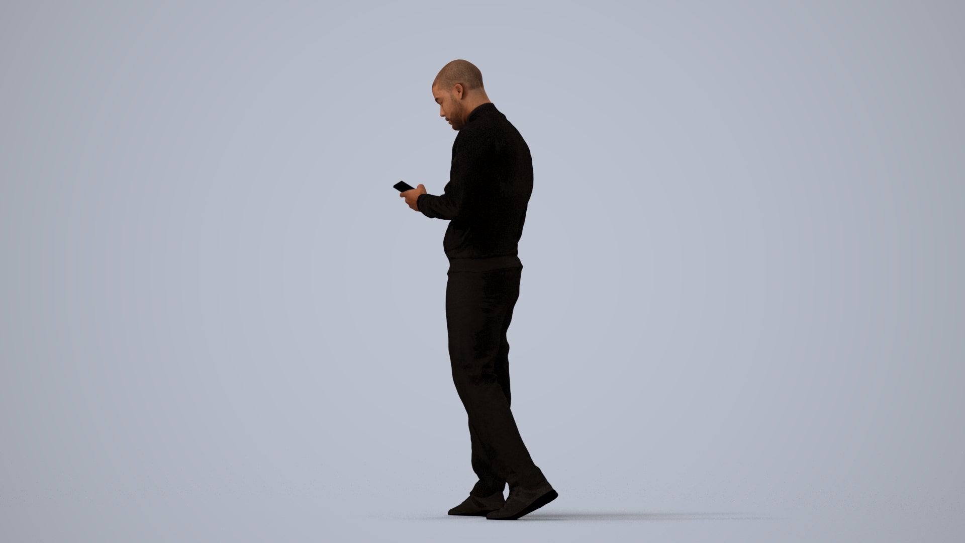 3D people model man walking, scanned human for 3ds Max rendering, three-quarter view render