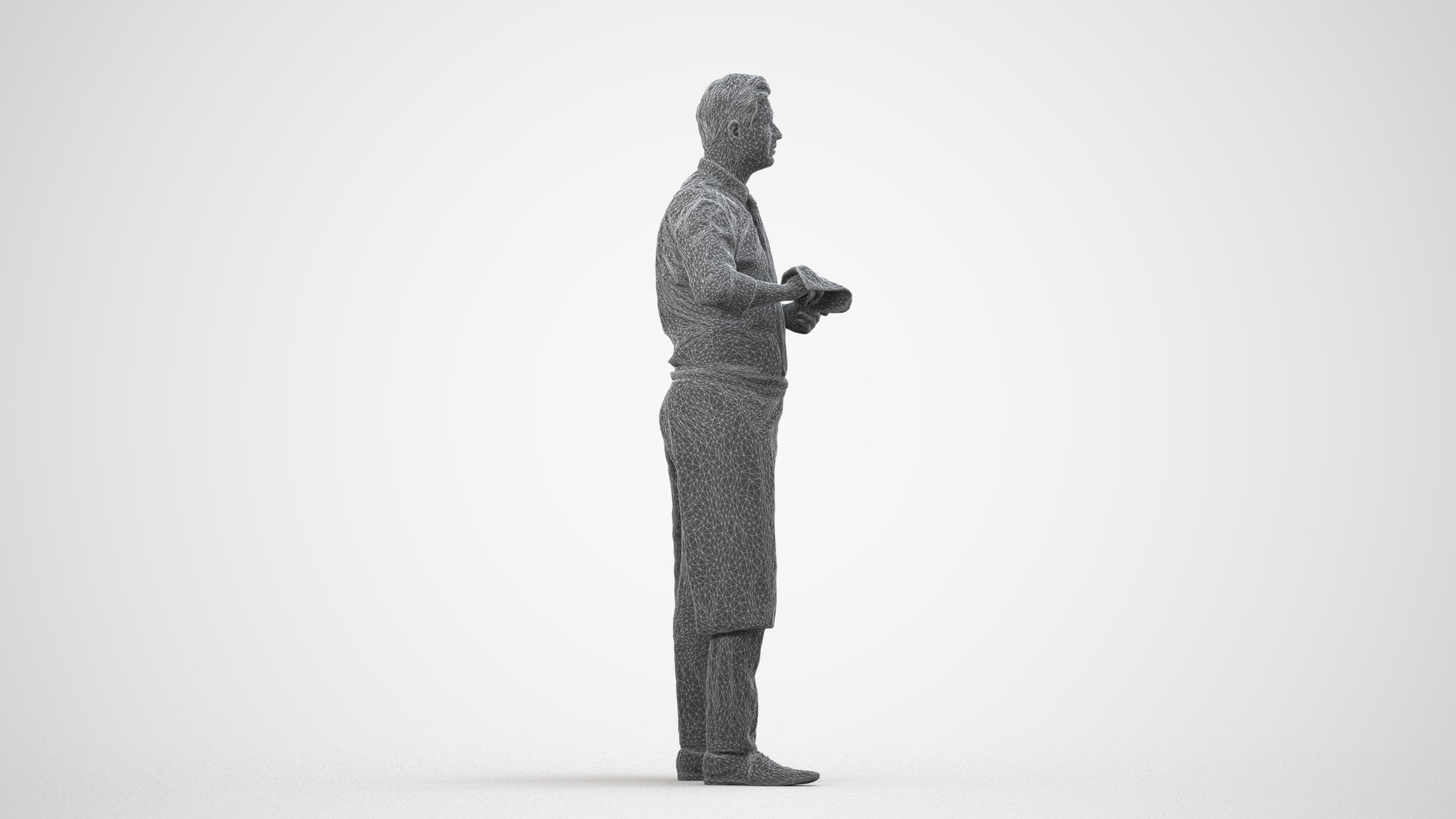 photogrammetry 3D man standing, realistic human model archviz FBX, wireframe side view