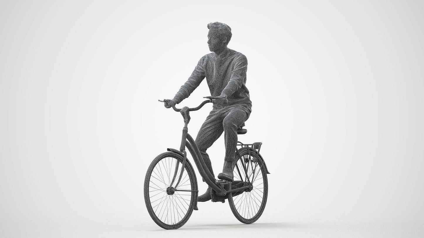 3D human model man casual cycling, photogrammetry scanned person for archviz, square thumbnail