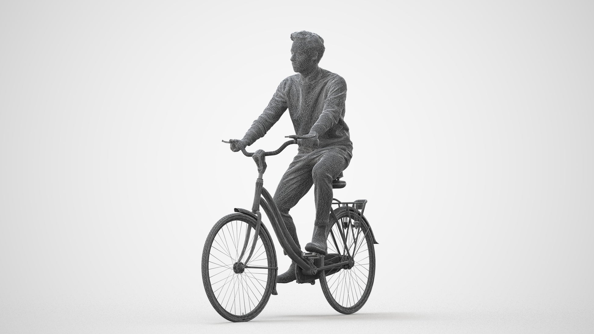 3D human model man casual cycling, photogrammetry scanned person for archviz, square thumbnail