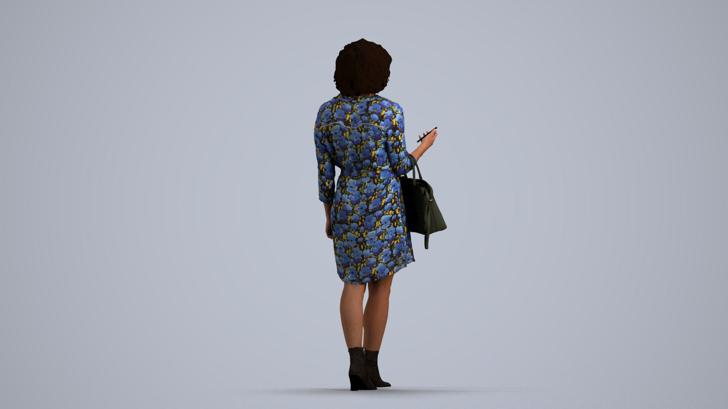 photogrammetry 3D woman casual walking, realistic human model archviz FBX, front view render