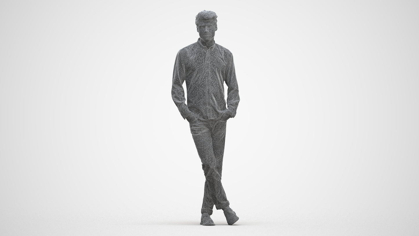 3D people model man casual standing, scanned human for 3ds Max rendering, three-quarter front view render