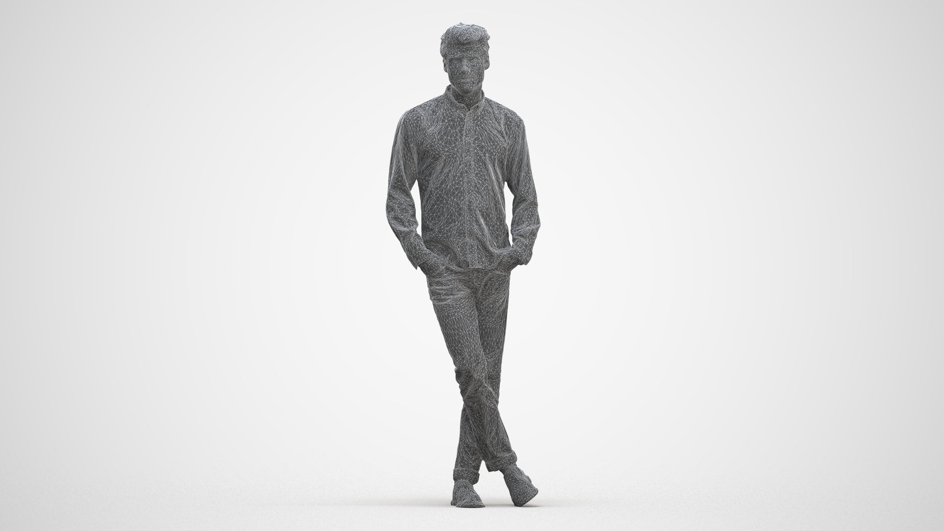 3D people model man casual standing, scanned human for 3ds Max rendering, three-quarter front view render