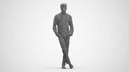 3D people model man casual standing, scanned human for 3ds Max rendering, three-quarter front view render