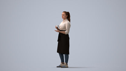 realistic 3D woman hospitality, scanned archviz people for Blender and 3ds Max, three-quarter view render