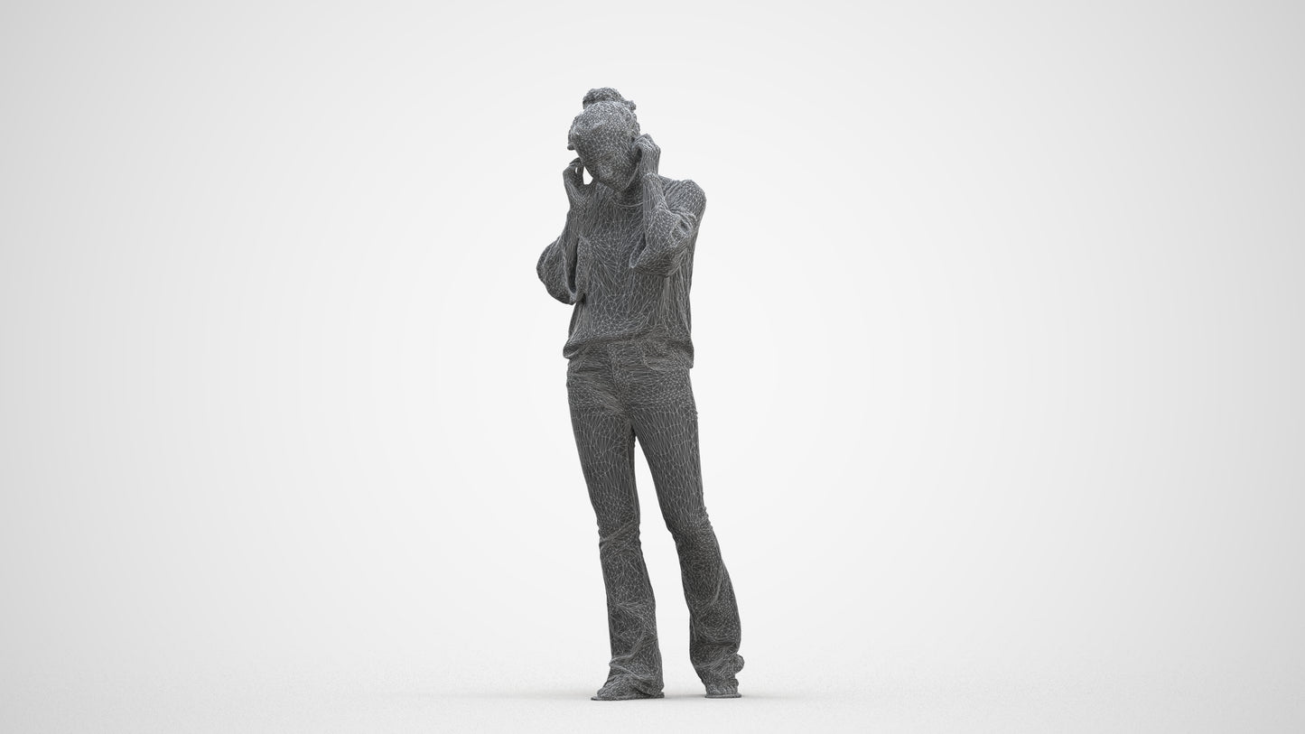 realistic 3D woman casual walking, scanned archviz people for Blender and 3ds Max, three-quarter front view render