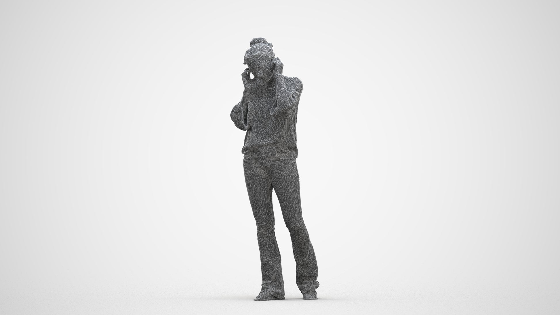 realistic 3D woman casual walking, scanned archviz people for Blender and 3ds Max, three-quarter front view render