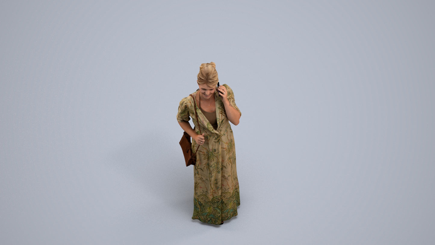 3D scanned woman standing casual, photorealistic archviz people for Enscape and SketchUp, back view render