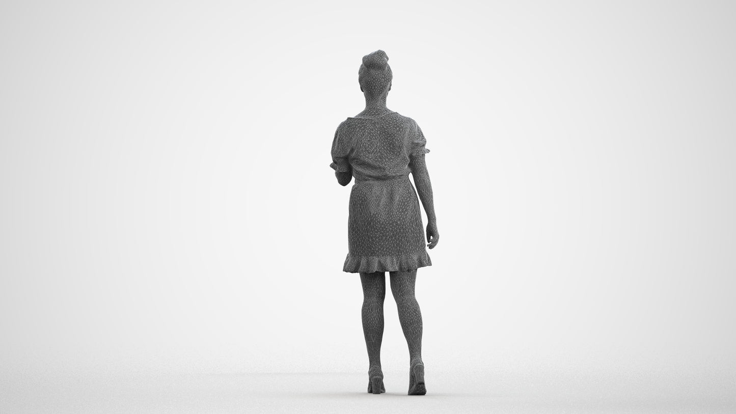 3D people model woman casual walking, scanned human for 3ds Max rendering, wireframe front view