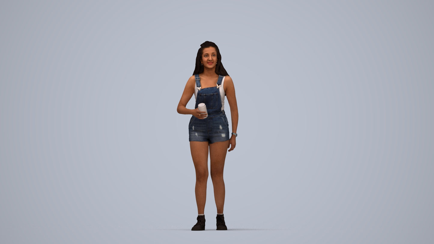 3D people model woman casual standing, scanned human for 3ds Max rendering, top-down view render