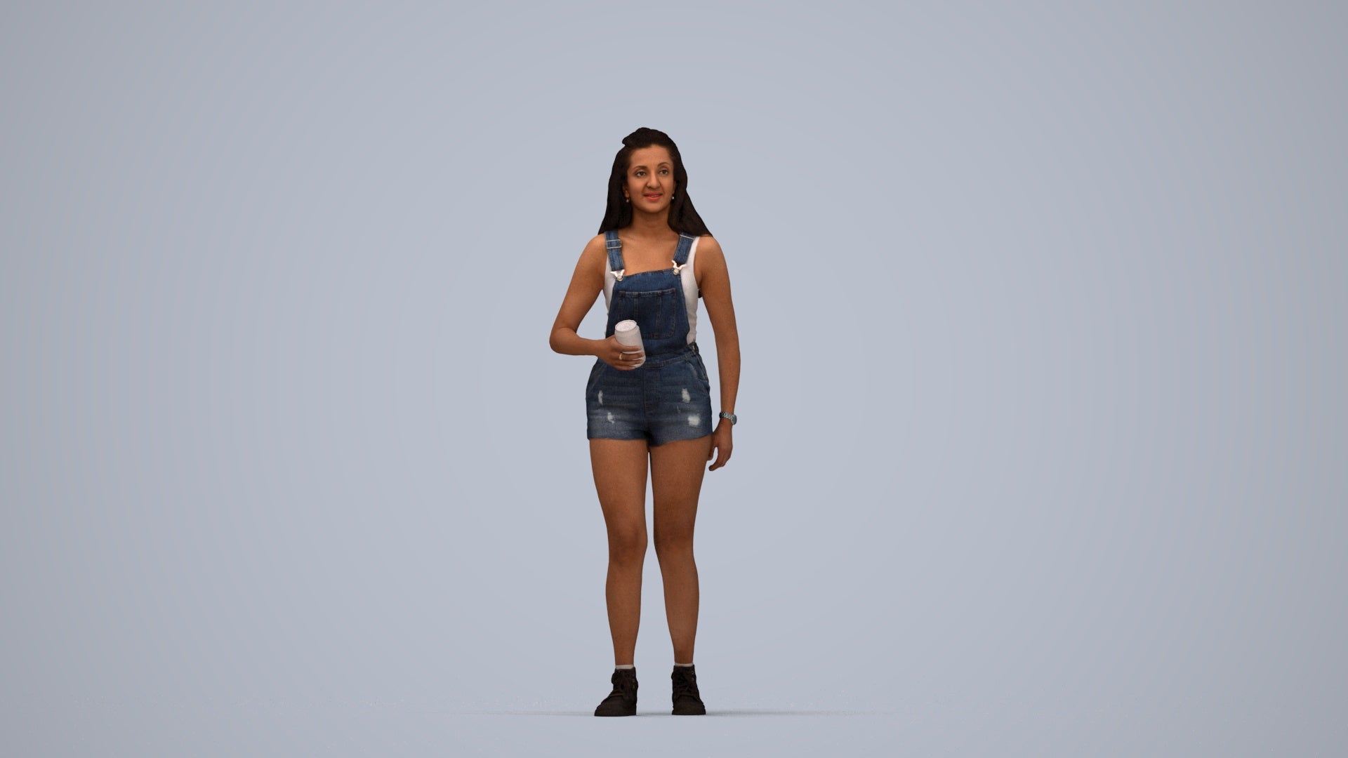 3D people model woman casual standing, scanned human for 3ds Max rendering, top-down view render