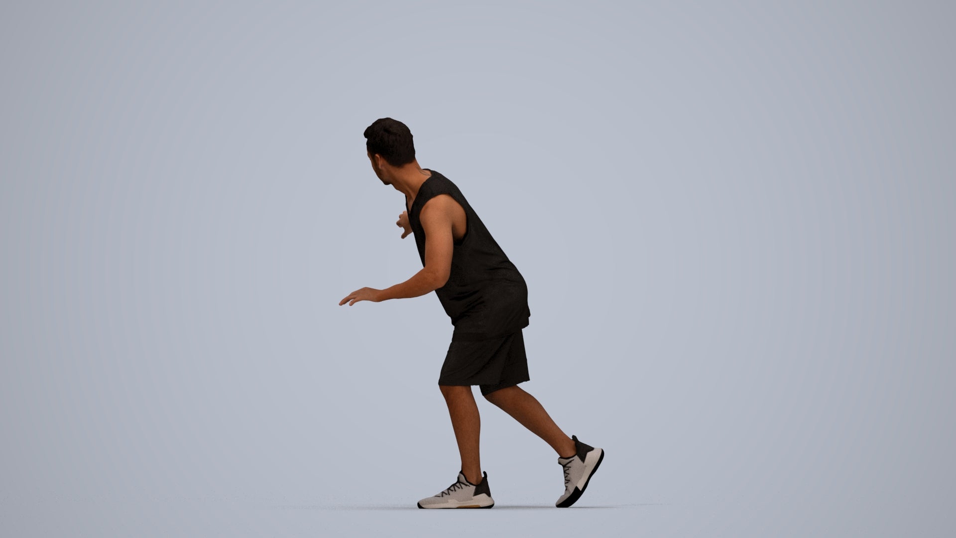 3D people model man sport, scanned human for 3ds Max rendering, top-down view render