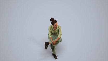 realistic 3D human woman casual sitting, archviz people FBX OBJ for Blender, back view render