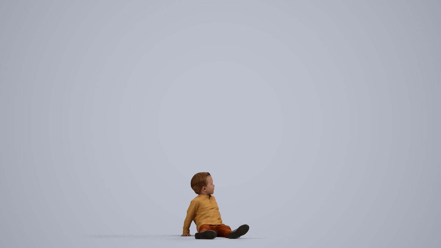 realistic 3D boy casual kids, scanned archviz people for Blender and 3ds Max, side view render