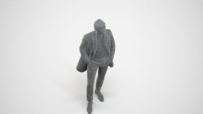 3D scanned man standing business, photorealistic archviz people for Enscape and SketchUp, wireframe three-quarter view