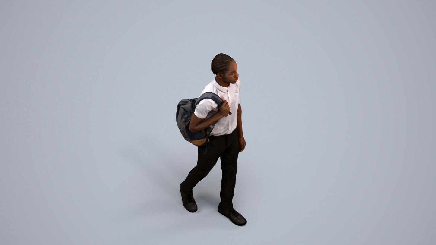 scanned 3D boy kids, photogrammetry people for Enscape and V-Ray, back view render