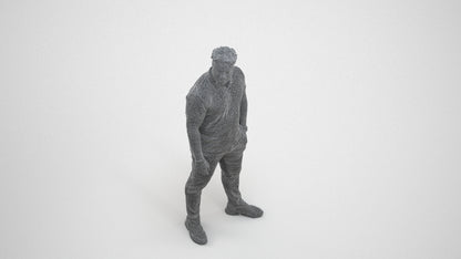 3D human model man casual standing, photogrammetry scanned person for archviz, wireframe three-quarter view