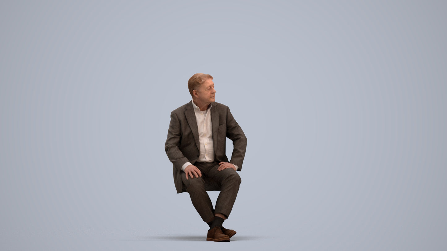 3D people model senior man business sitting, scanned human for 3ds Max rendering, standing pose render