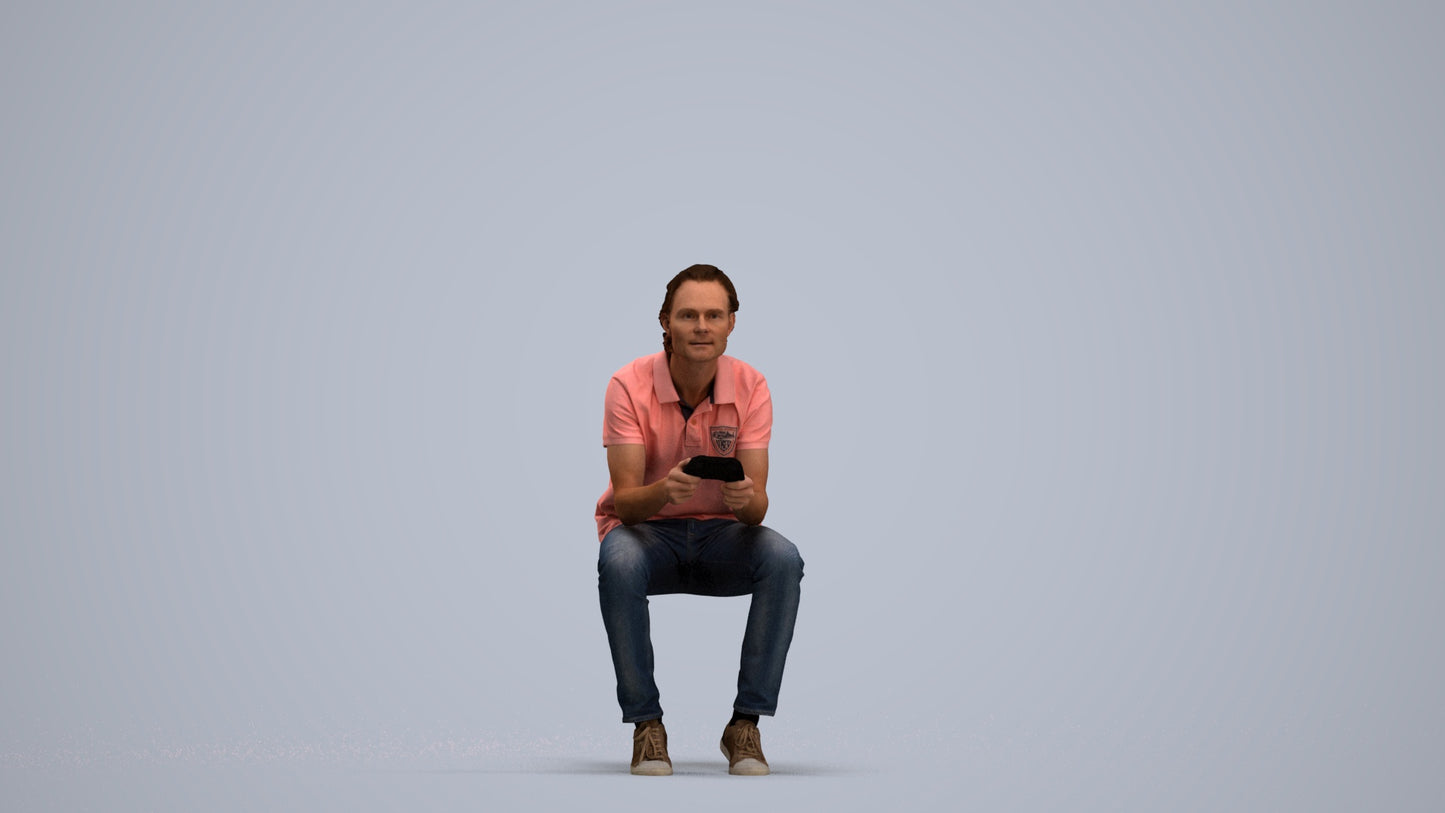 3D scanned man sitting casual, photorealistic archviz people for Enscape and SketchUp, standing pose render